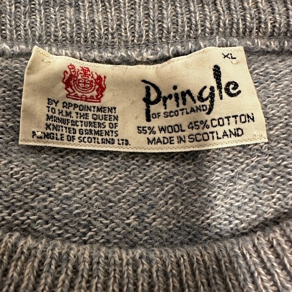 VTG 80s Pringle Scotland Dusty Blue Argyle Wool Blend Knit Golf Sweater Mens XL. - Picture 4 of 9